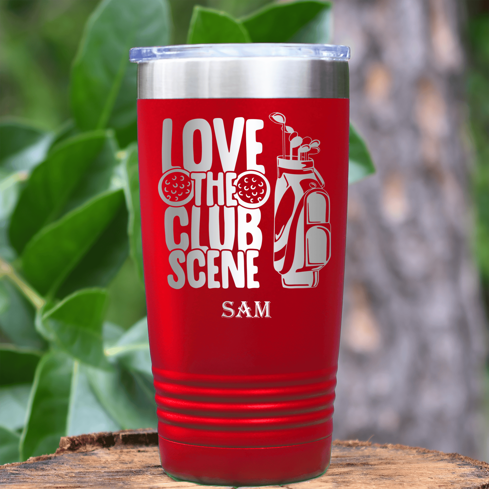 Red Golf Tumbler With Love The Club Scene Design