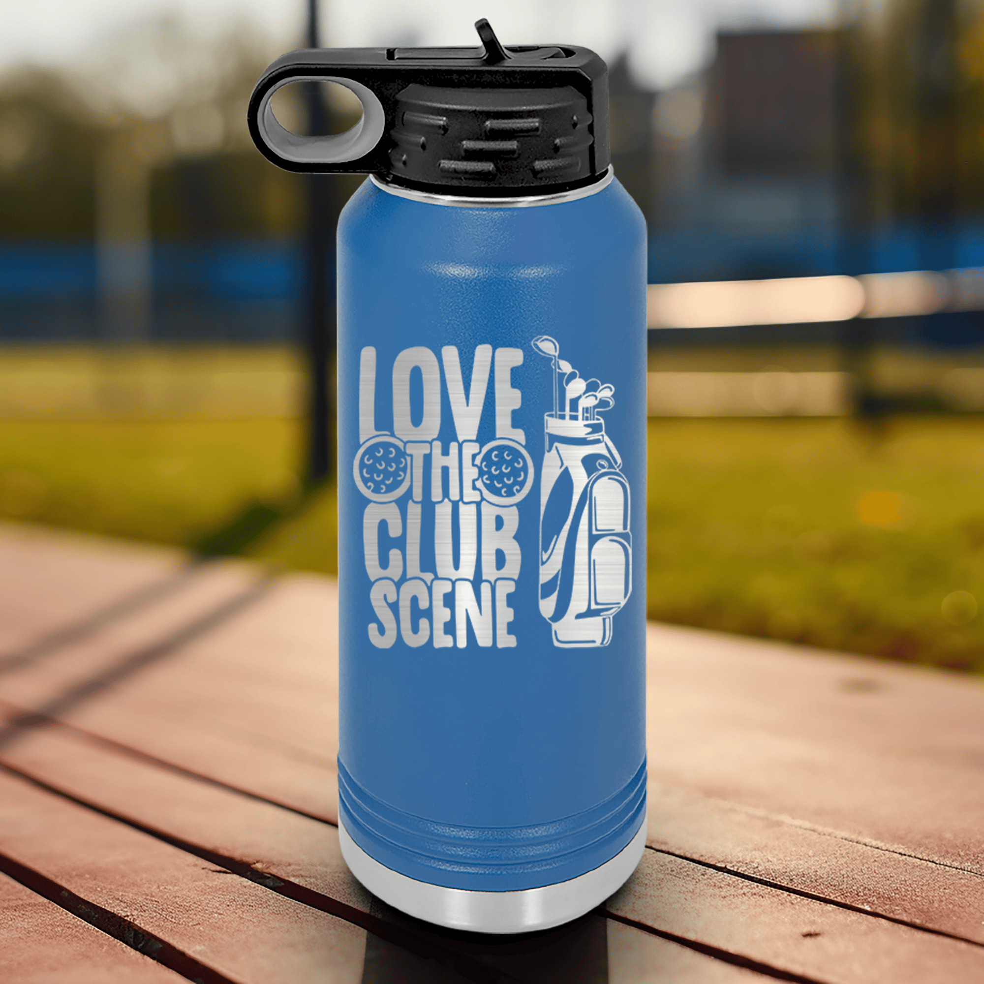 Blue golf water bottle Love The Club Scene