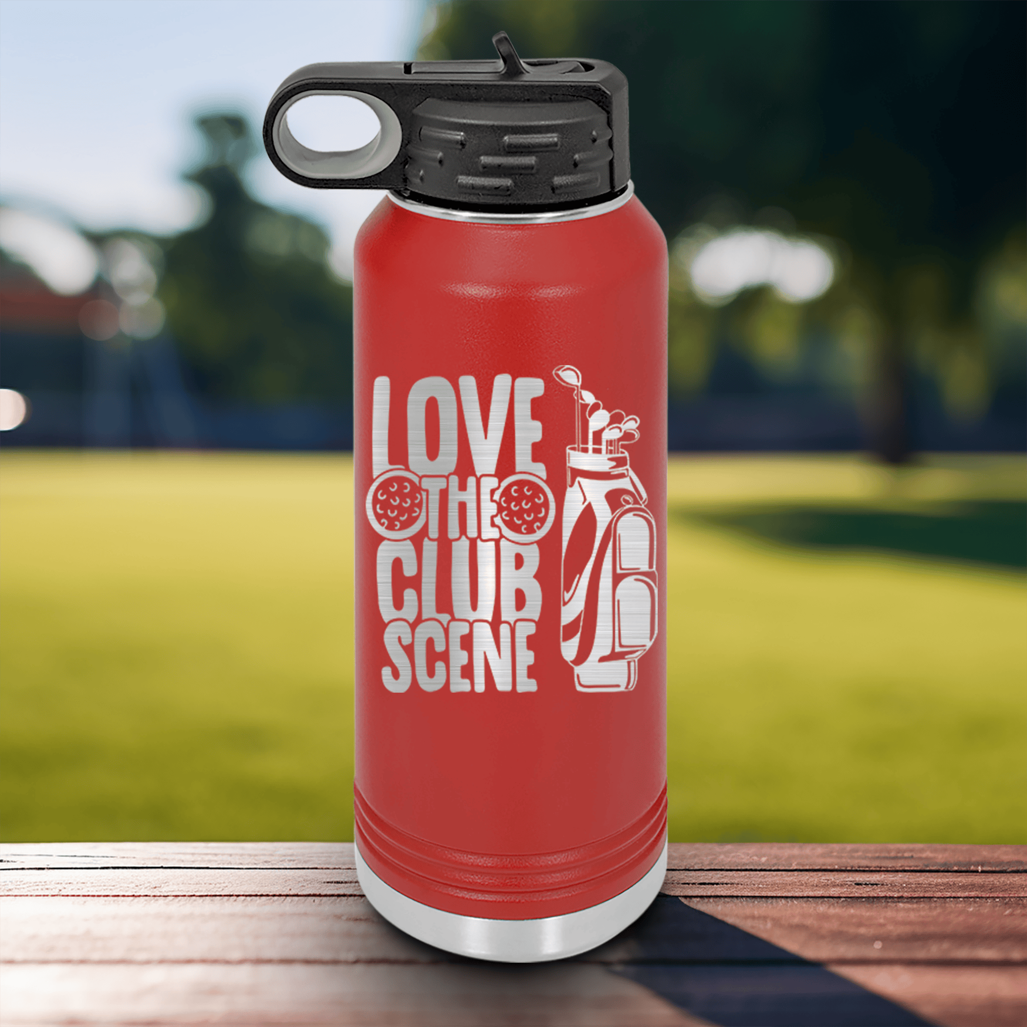 Red golf water bottle Love The Club Scene