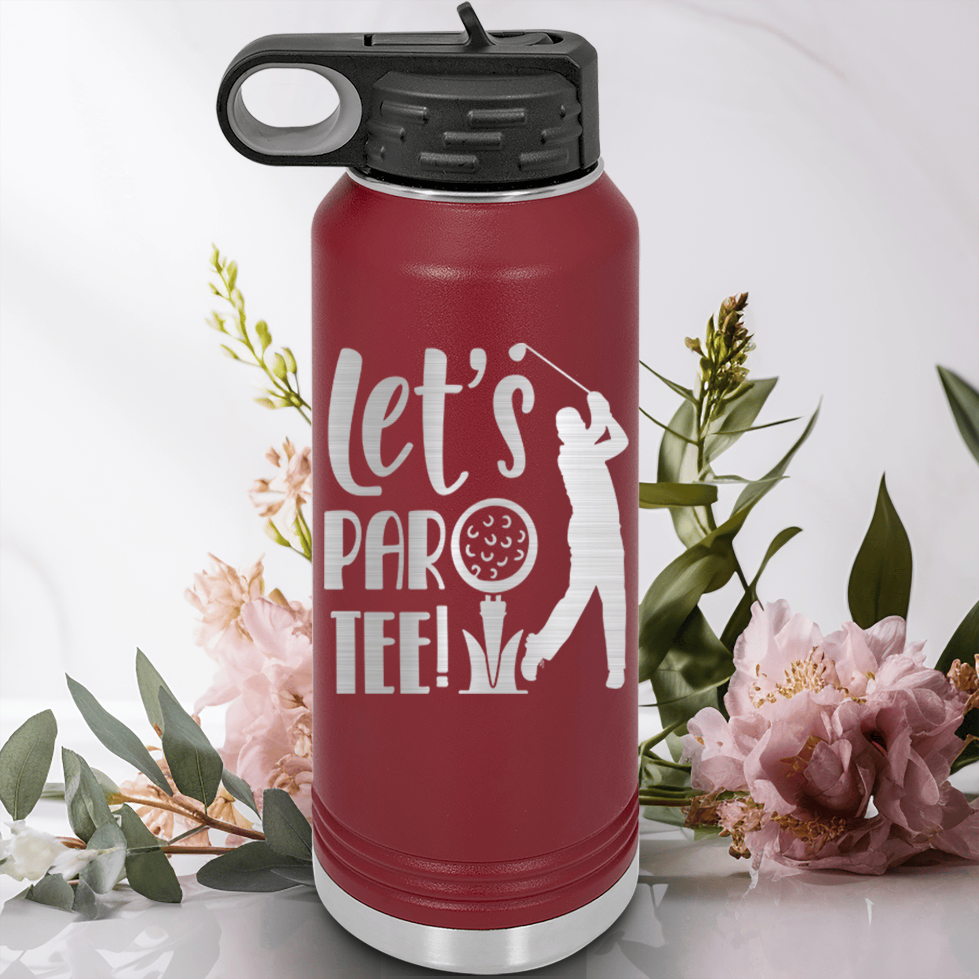 Maroon golf water bottle Par Tee Time