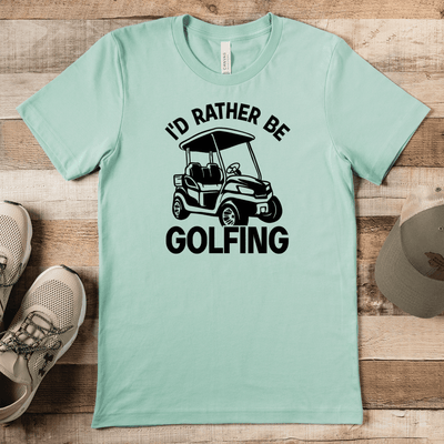 Light Green Mens T-Shirt With Rather Be Golfin Design