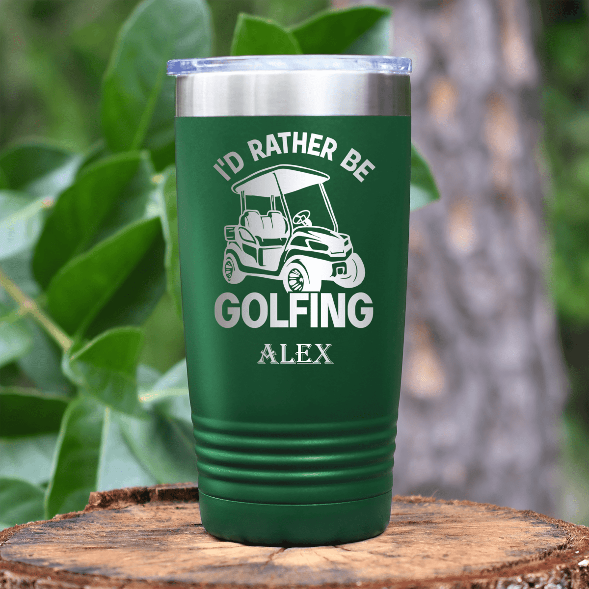 Green Golf Tumbler With Rather Be Golfin Design