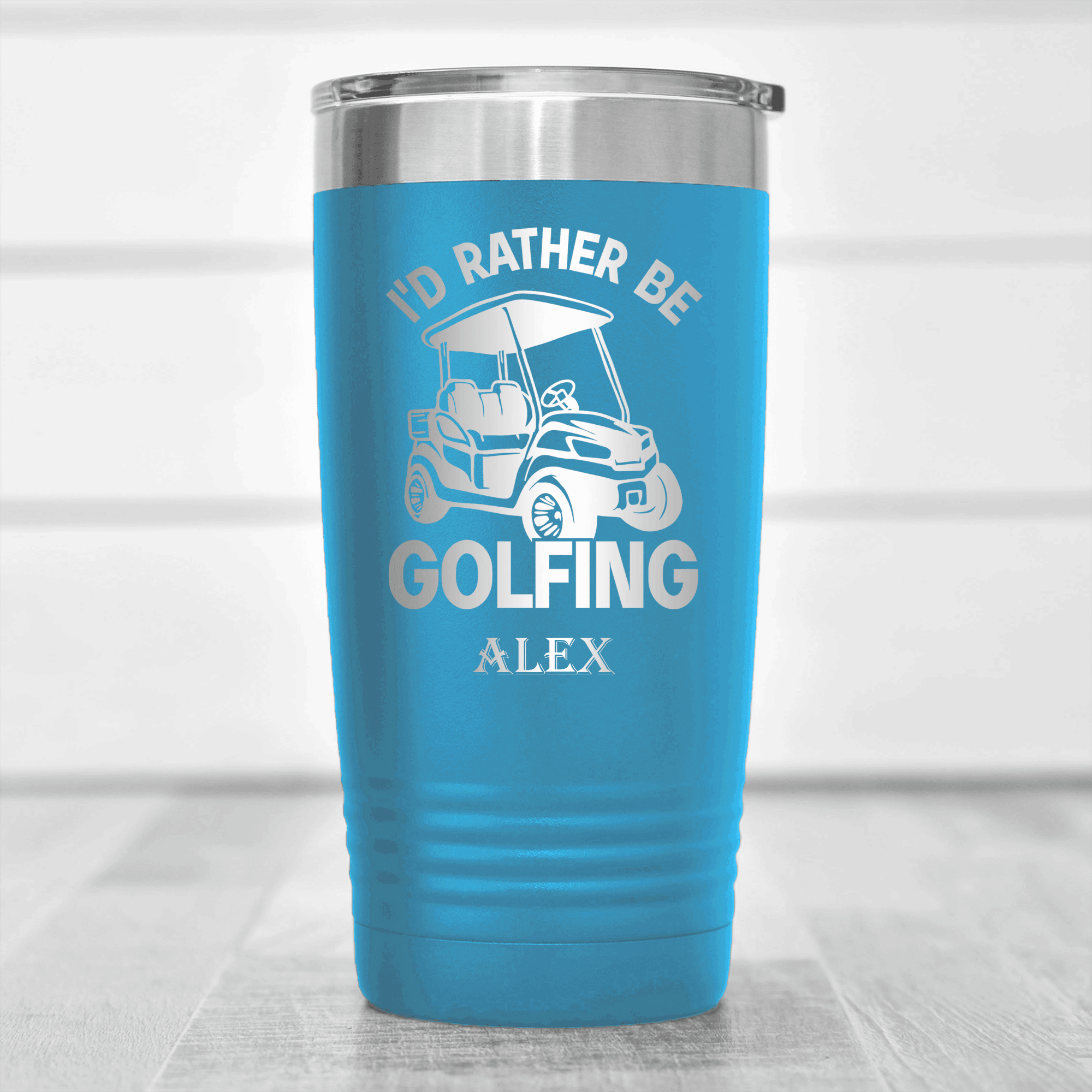 Light Blue Golf Tumbler With Rather Be Golfin Design