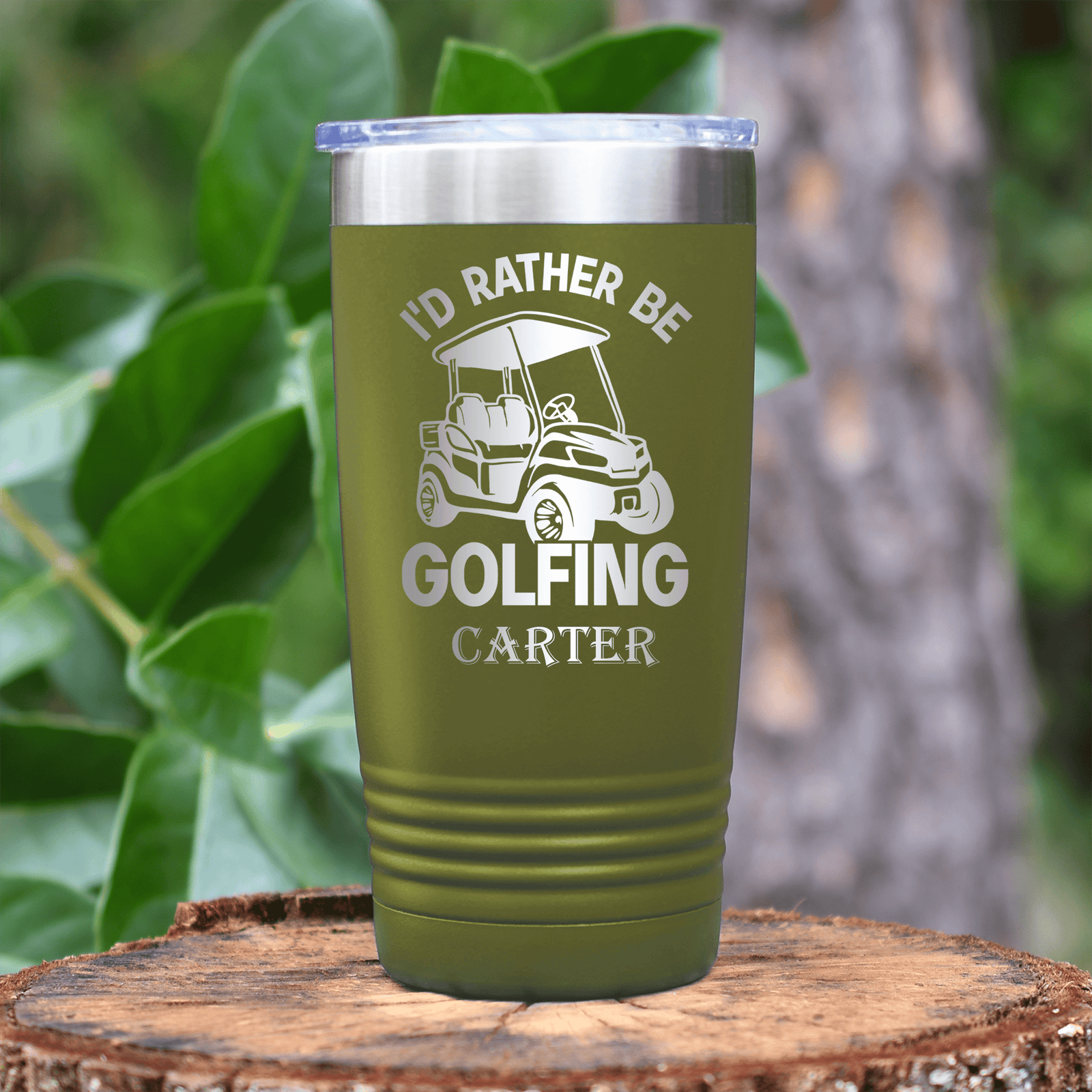 Military Green Golf Tumbler With Rather Be Golfin Design