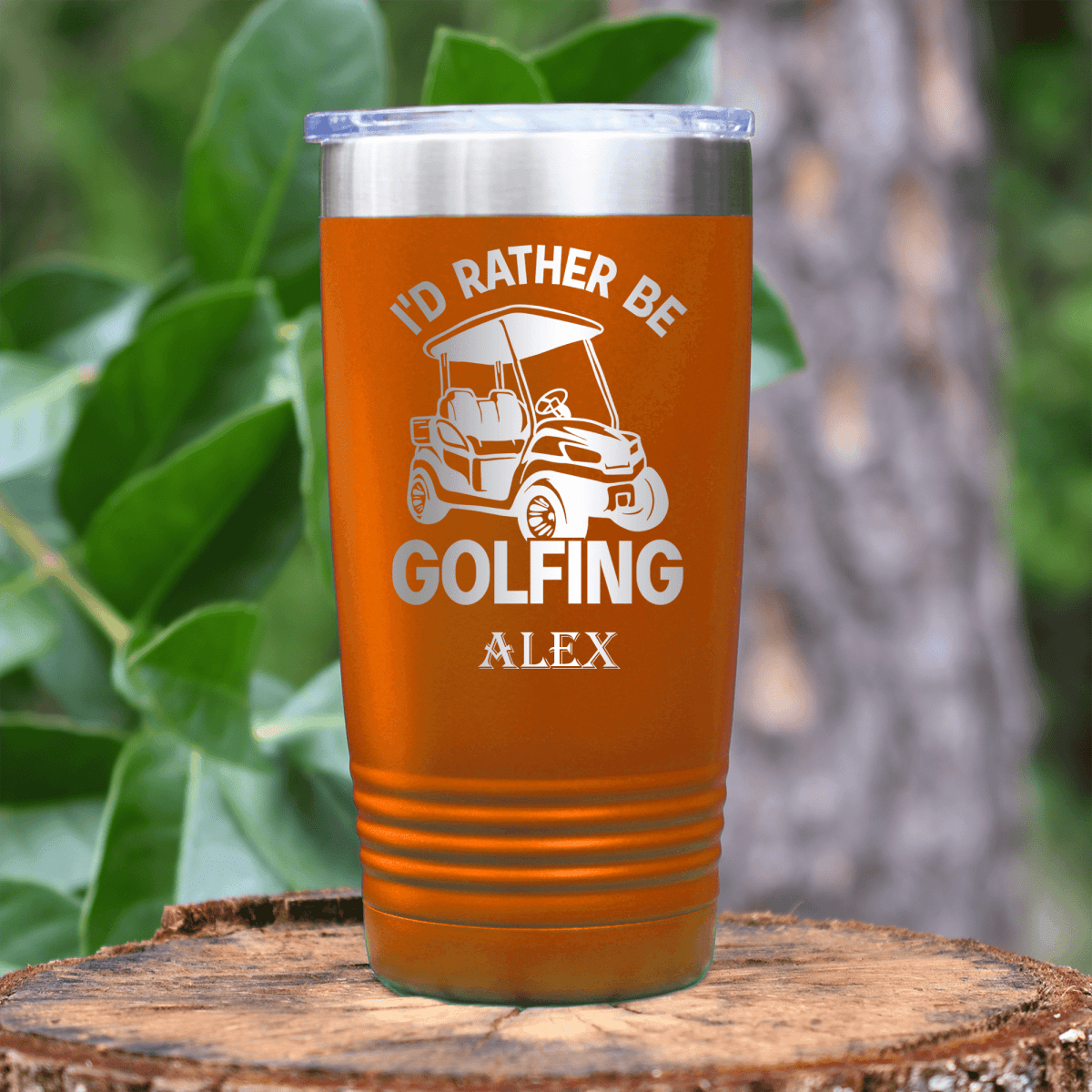 Orange Golf Tumbler With Rather Be Golfin Design
