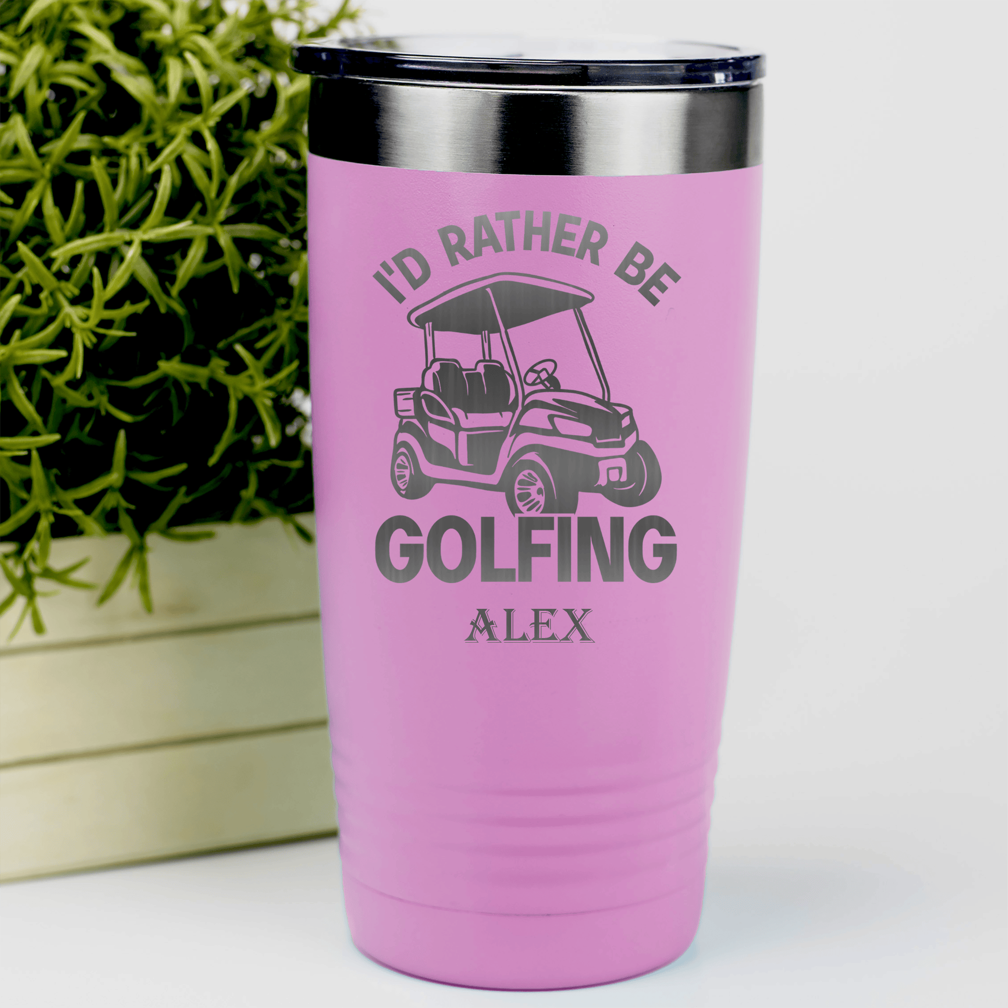 Pink Golf Tumbler With Rather Be Golfin Design