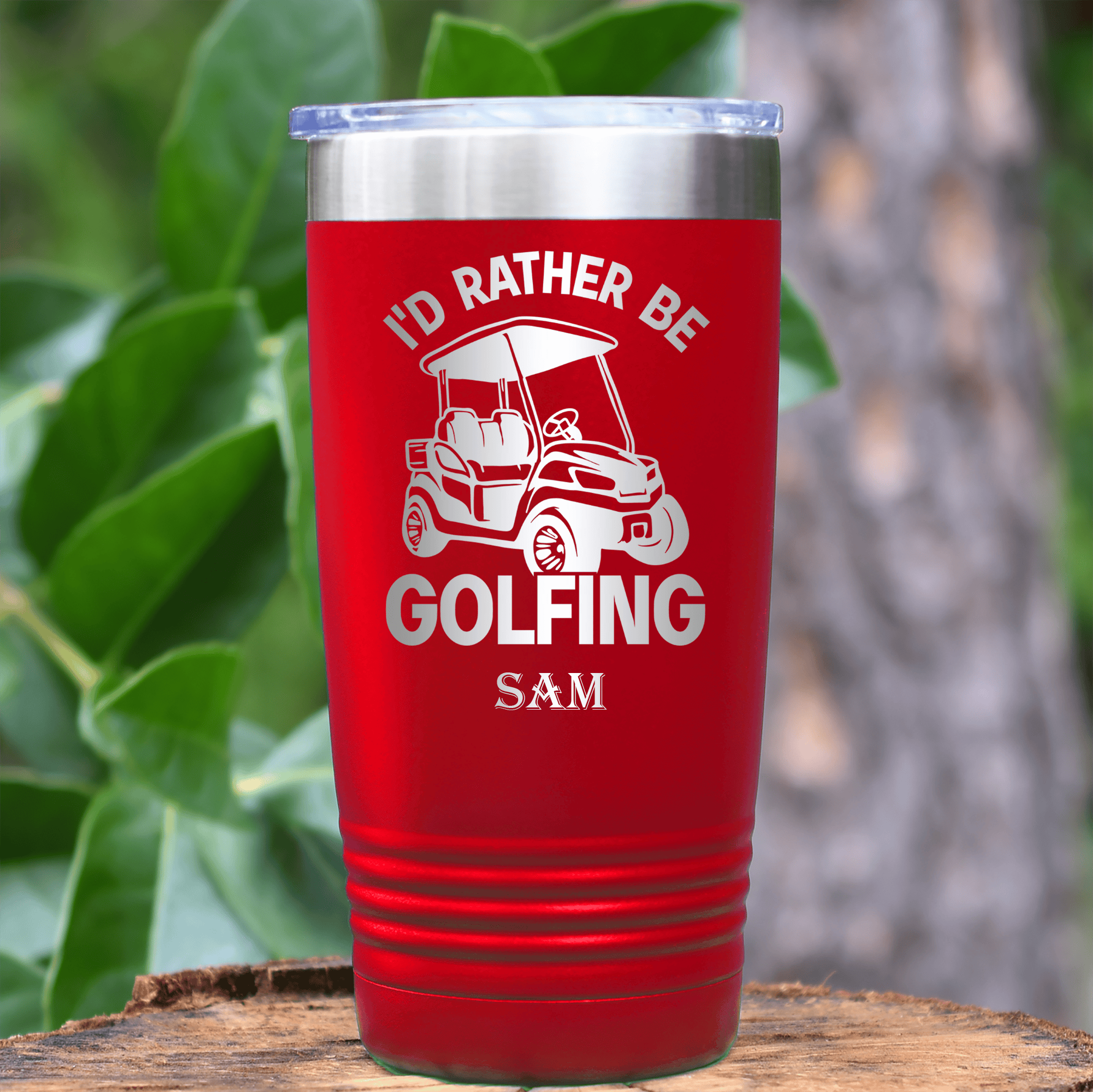 Red Golf Tumbler With Rather Be Golfin Design