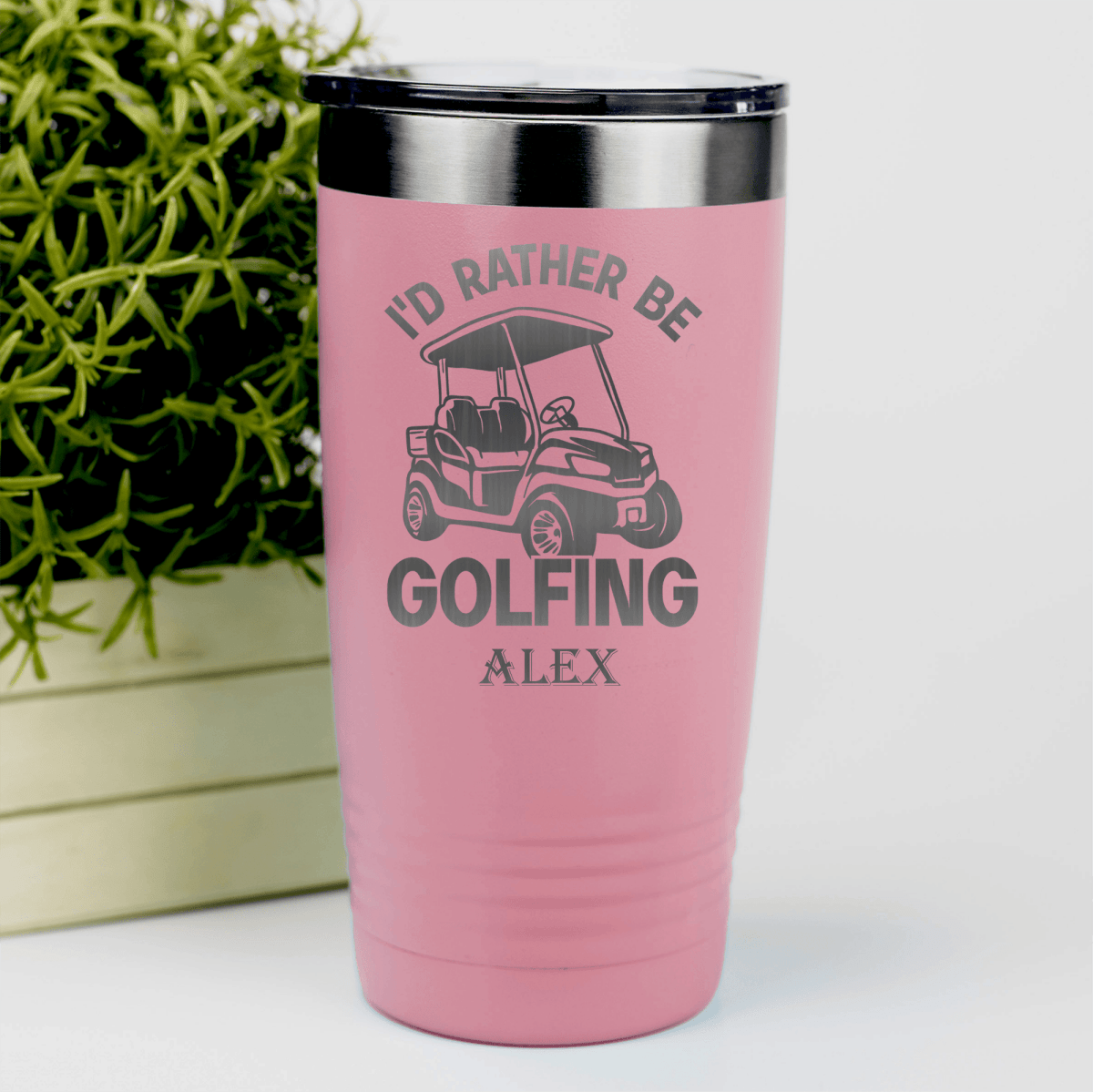 Salmon Golf Tumbler With Rather Be Golfin Design