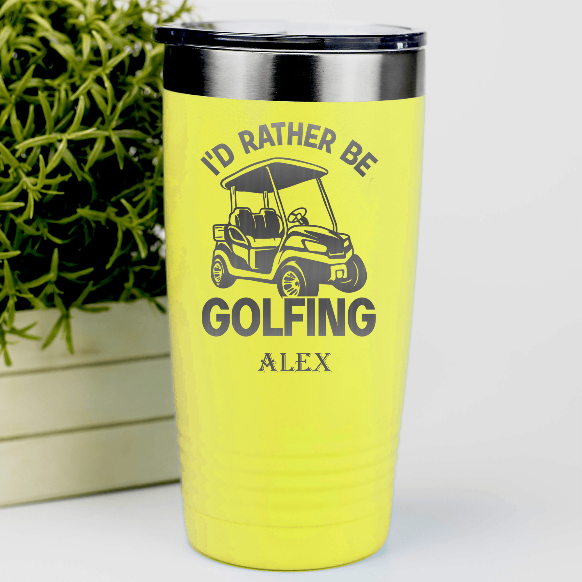 Yellow Golf Tumbler With Rather Be Golfin Design