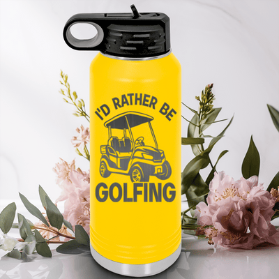 Yellow golf water bottle Rather Be Golfin