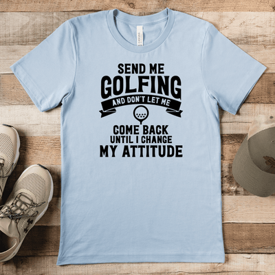Light Blue Mens T-Shirt With Send Me Golfing Design