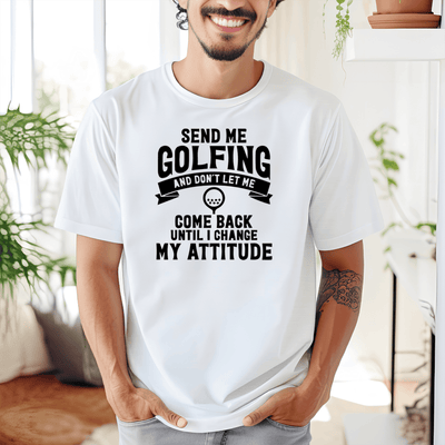 White Mens T-Shirt With Send Me Golfing Design