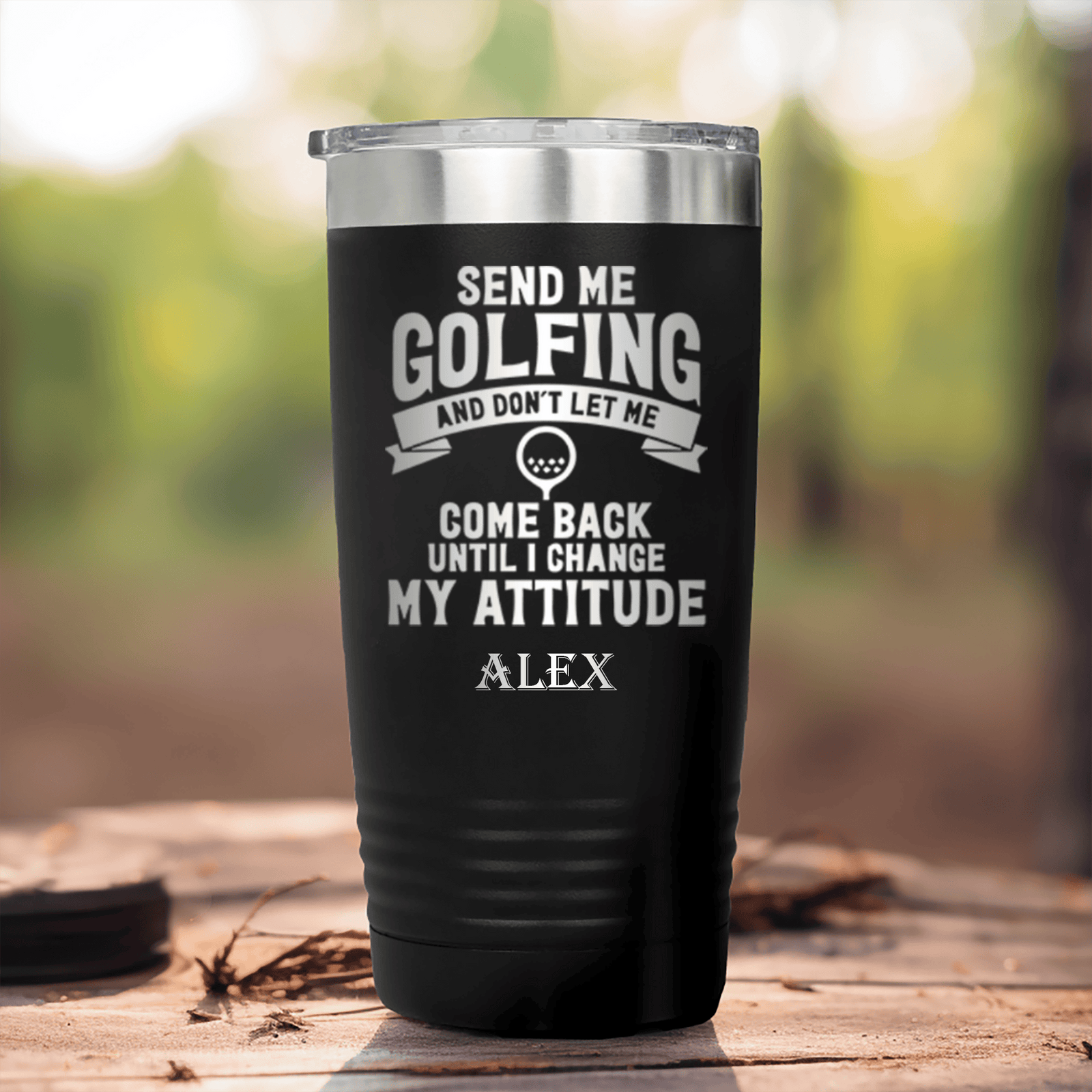 Black Golf Tumbler With Send Me Golfing Design