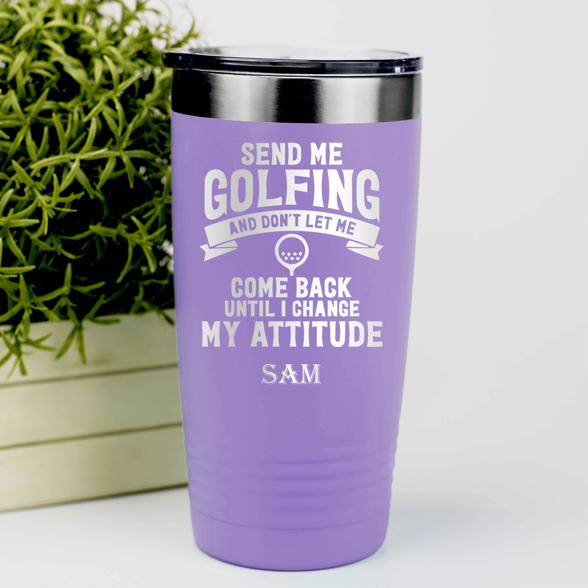 Light Purple Golf Tumbler With Send Me Golfing Design