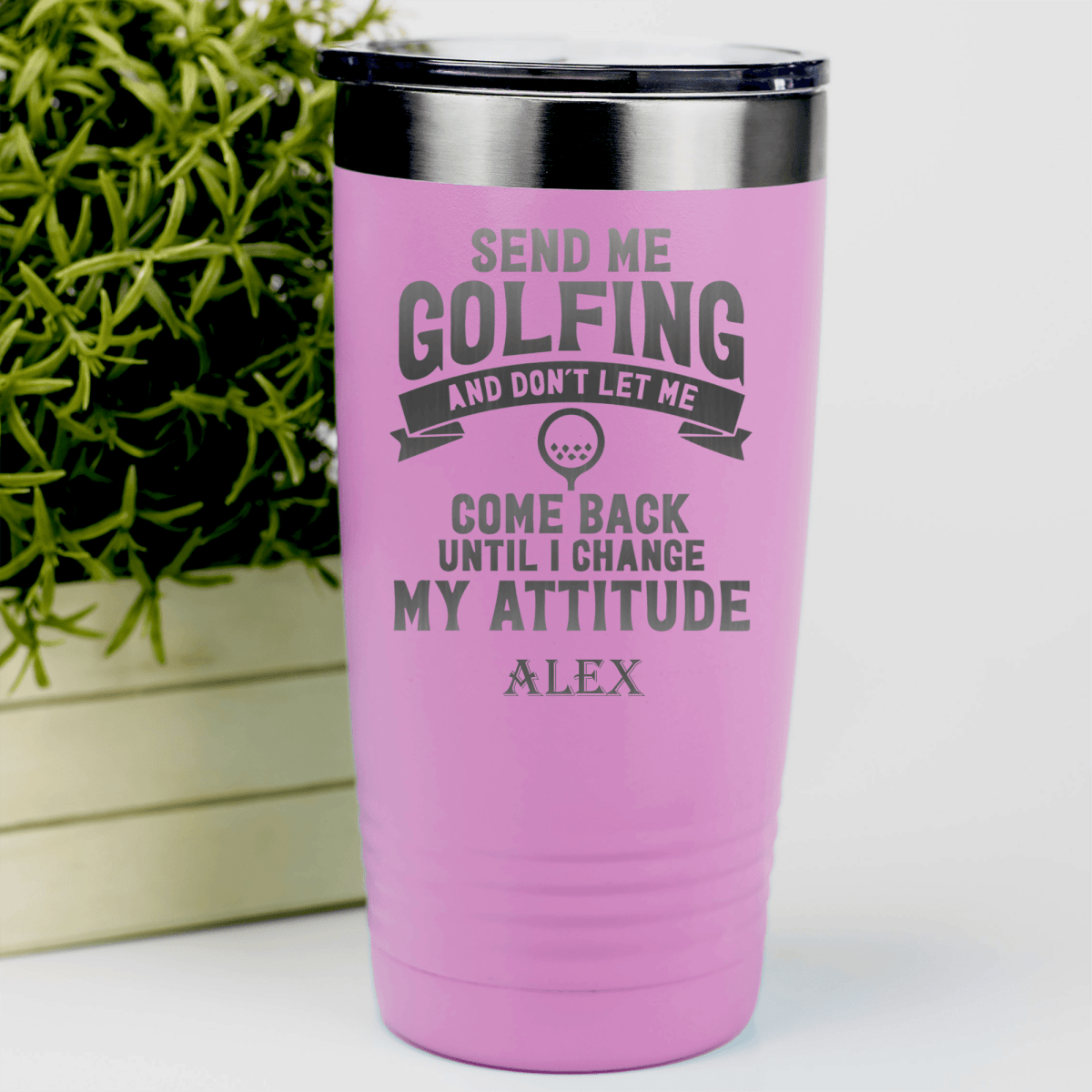 Pink Golf Tumbler With Send Me Golfing Design
