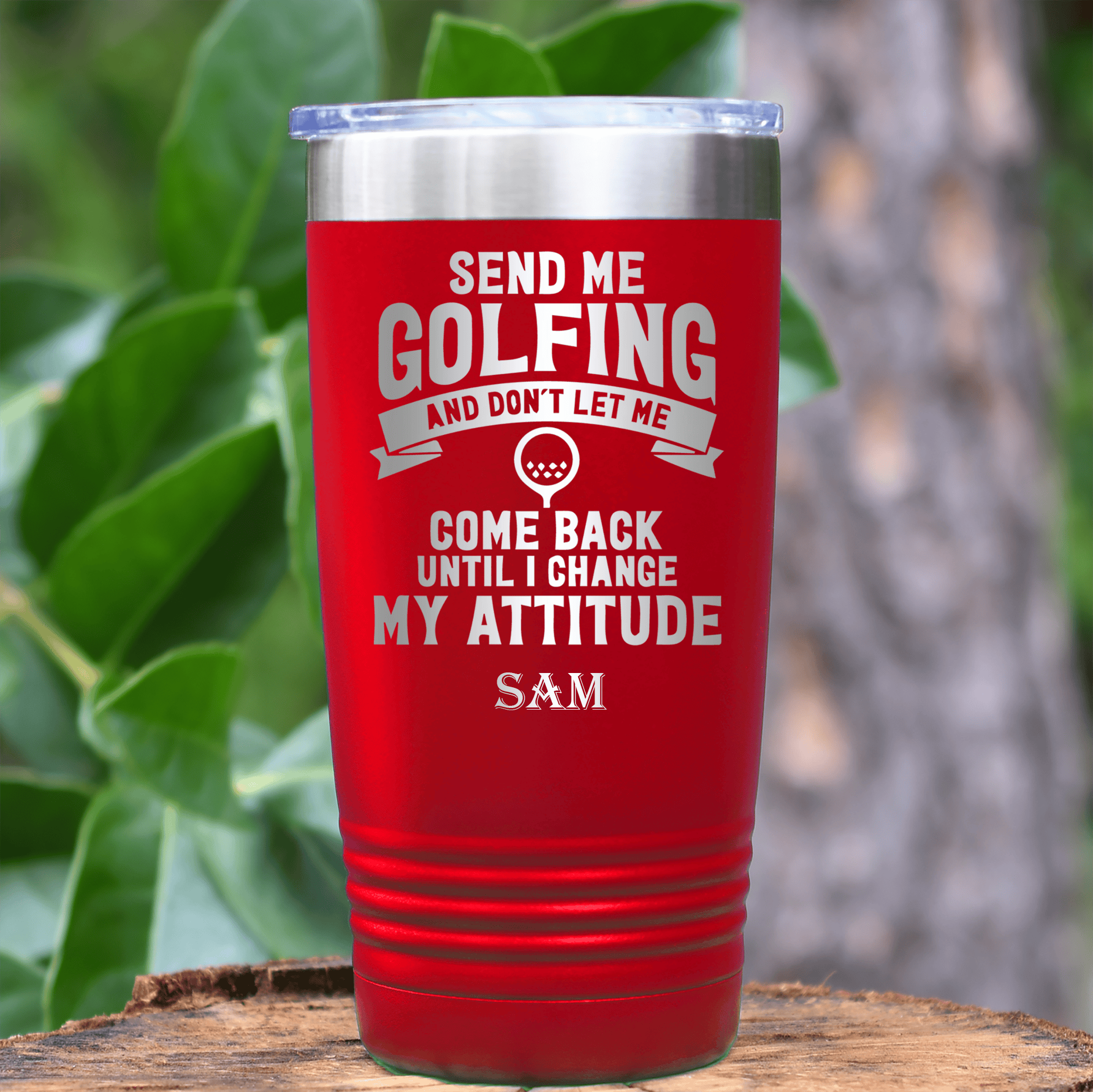 Red Golf Tumbler With Send Me Golfing Design