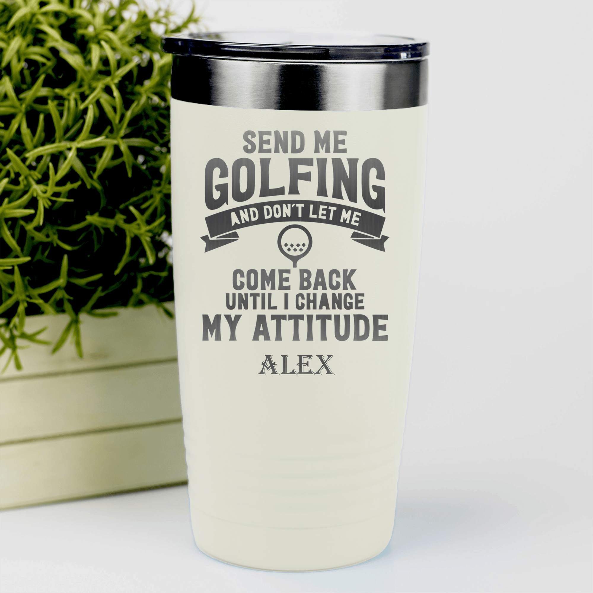 White Golf Tumbler With Send Me Golfing Design