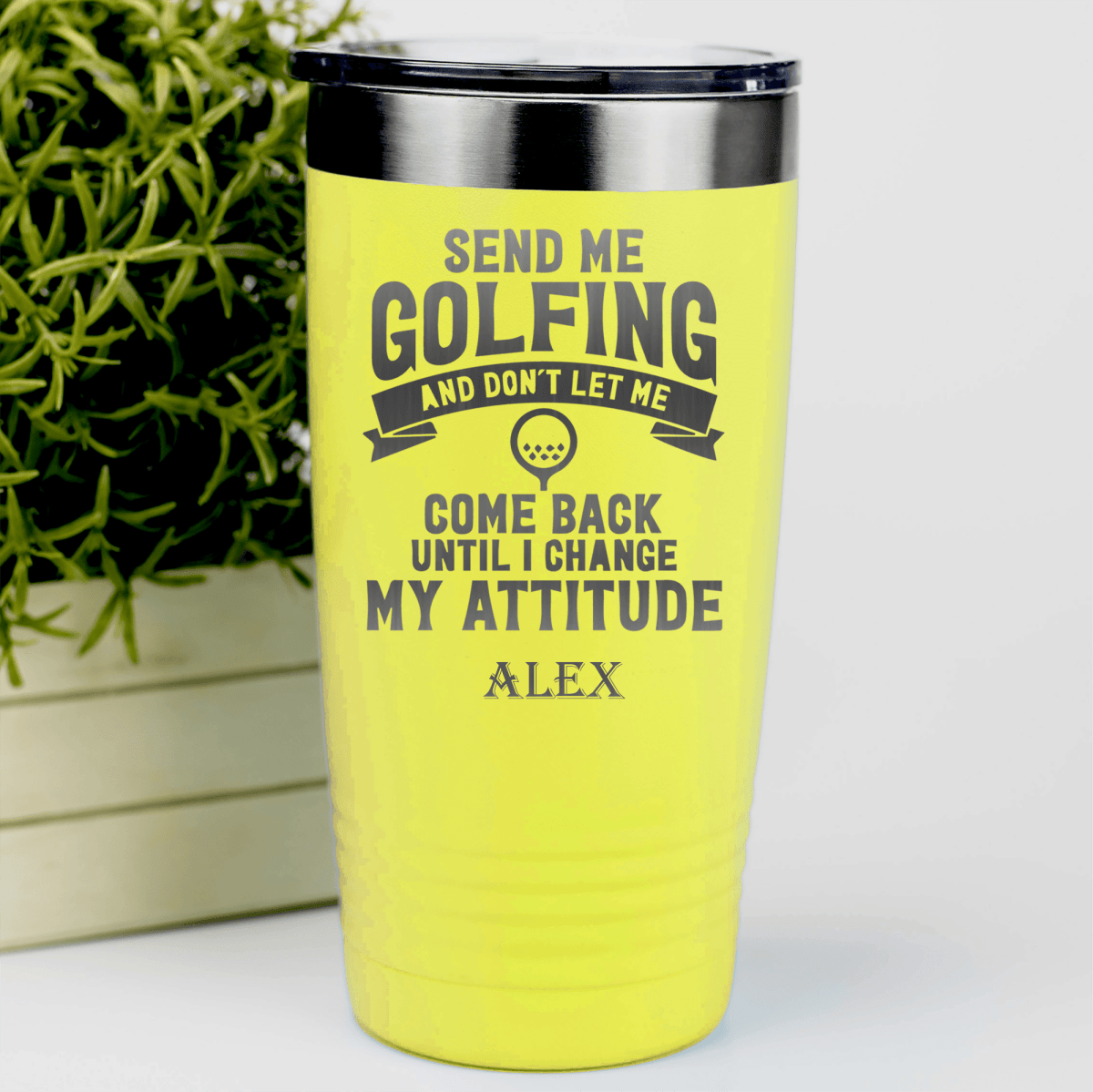 Yellow Golf Tumbler With Send Me Golfing Design