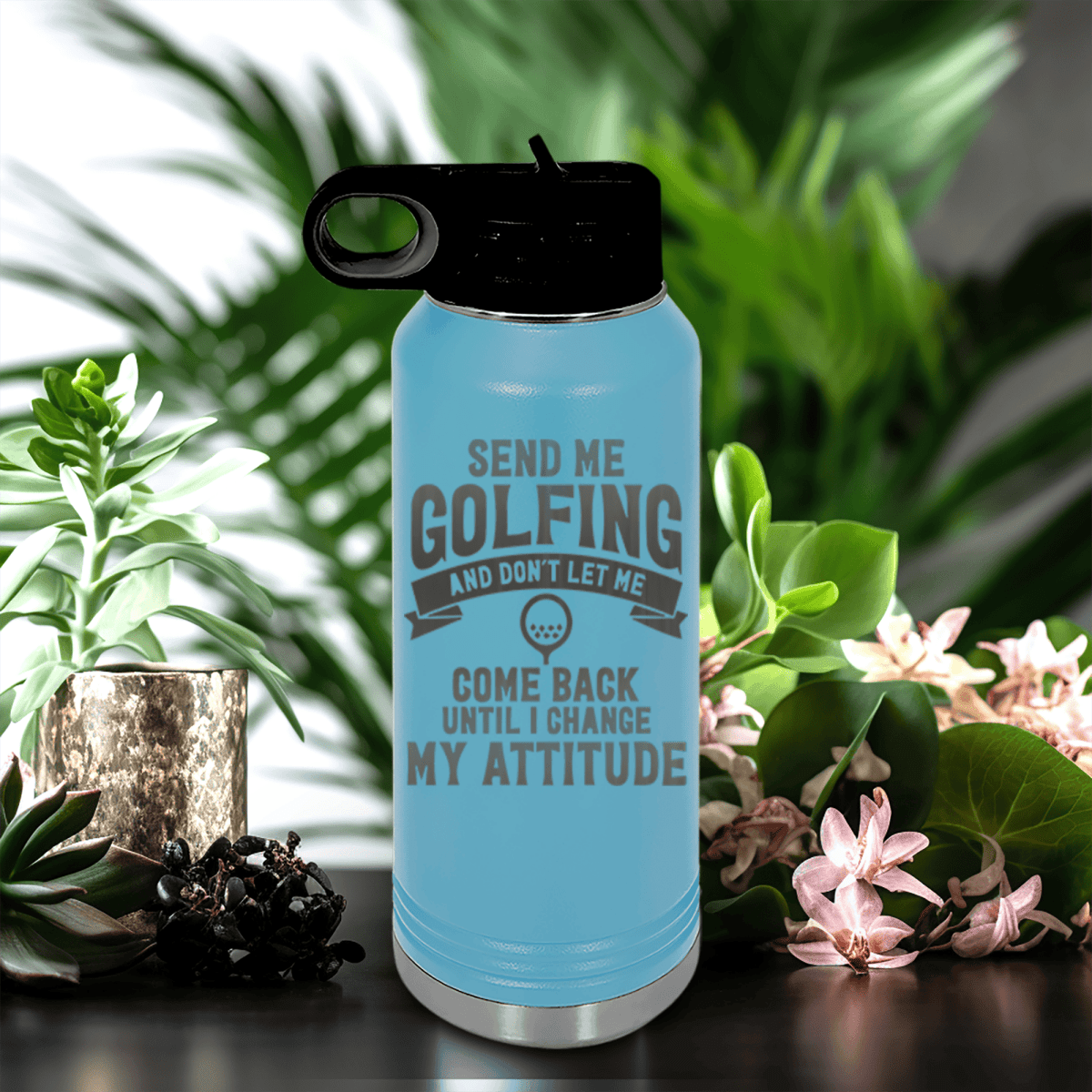 Light Blue golf water bottle Send Me Golfing