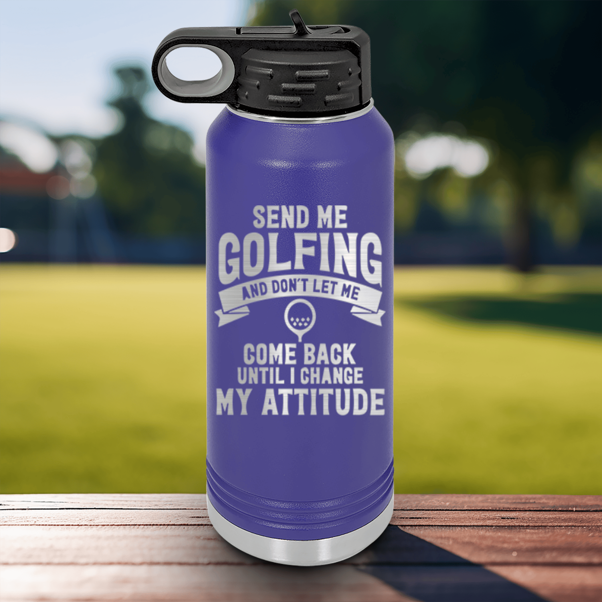 Purple golf water bottle Send Me Golfing