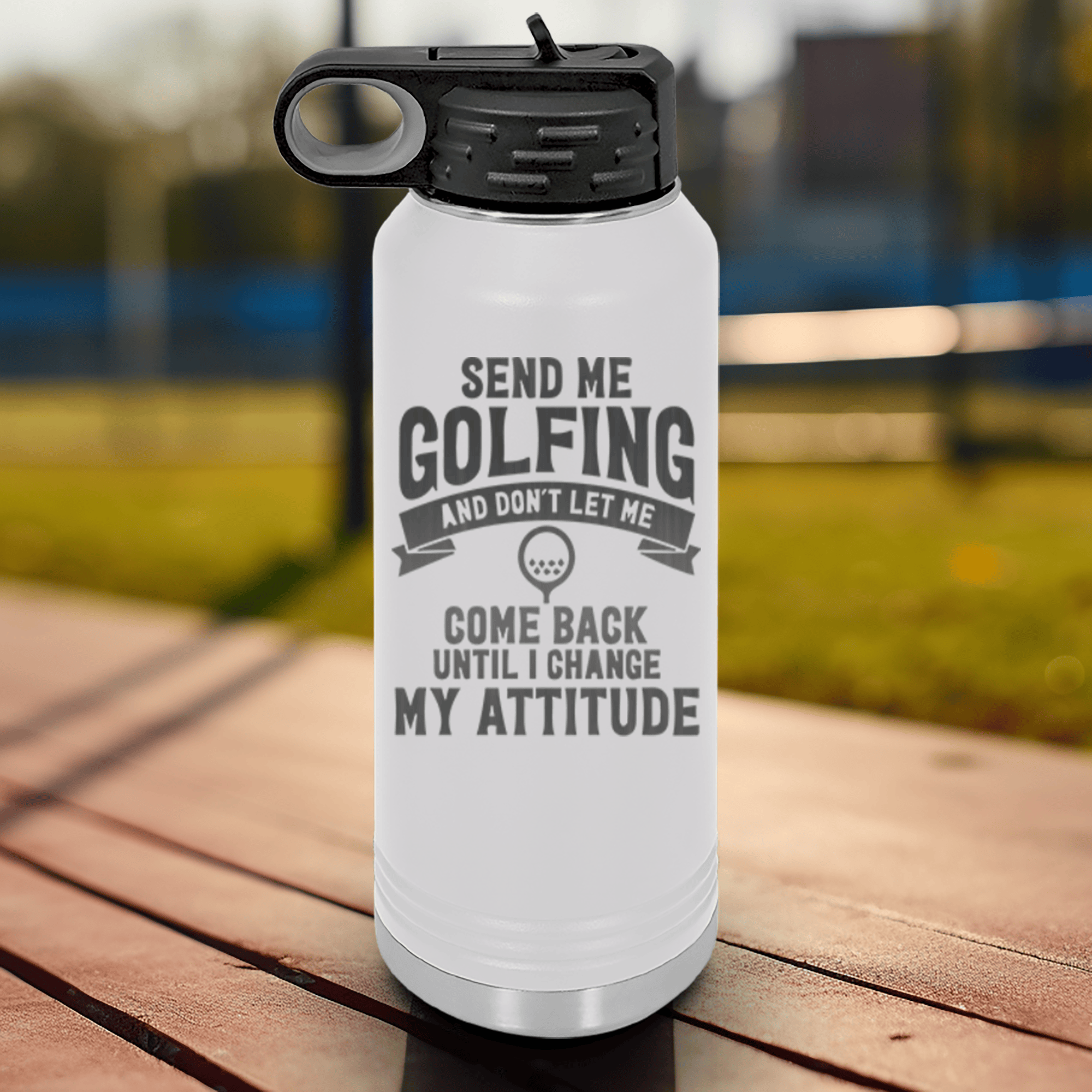 White golf water bottle Send Me Golfing