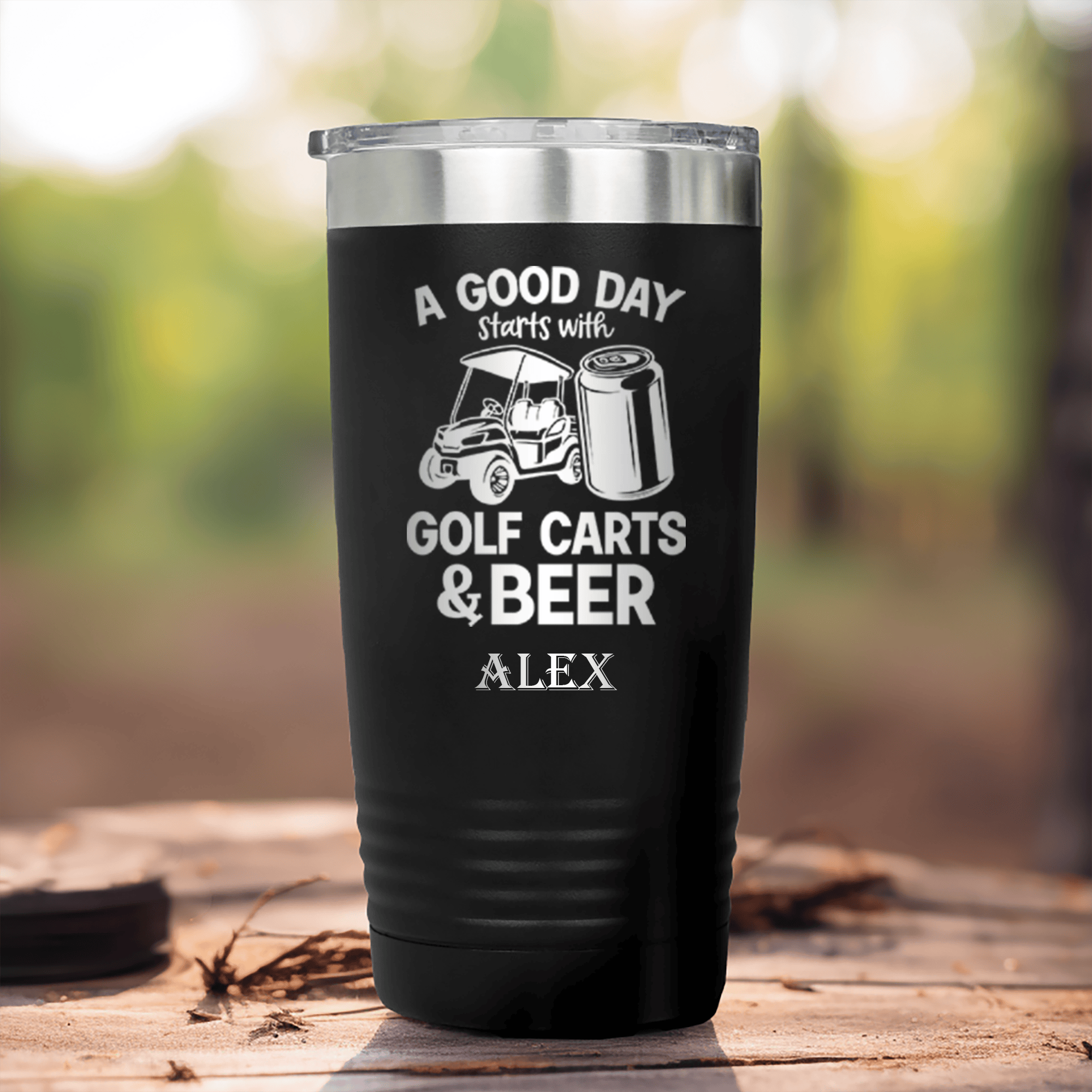 Black Golf Tumbler With Sip And Swing Design