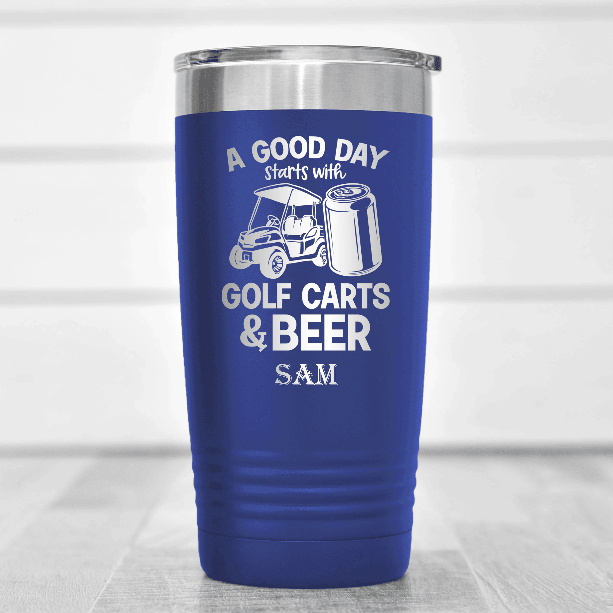 Blue Golf Tumbler With Sip And Swing Design