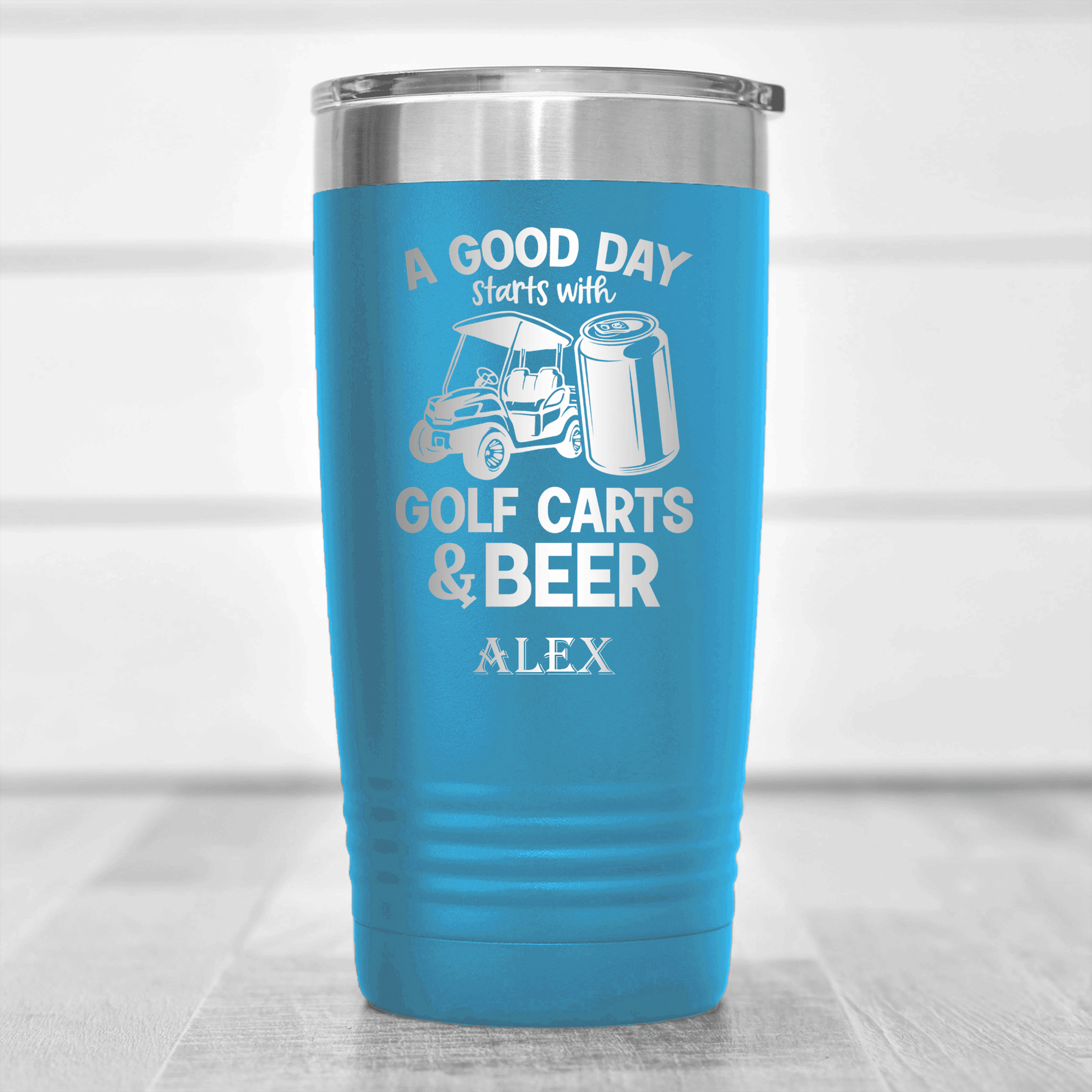 Light Blue Golf Tumbler With Sip And Swing Design