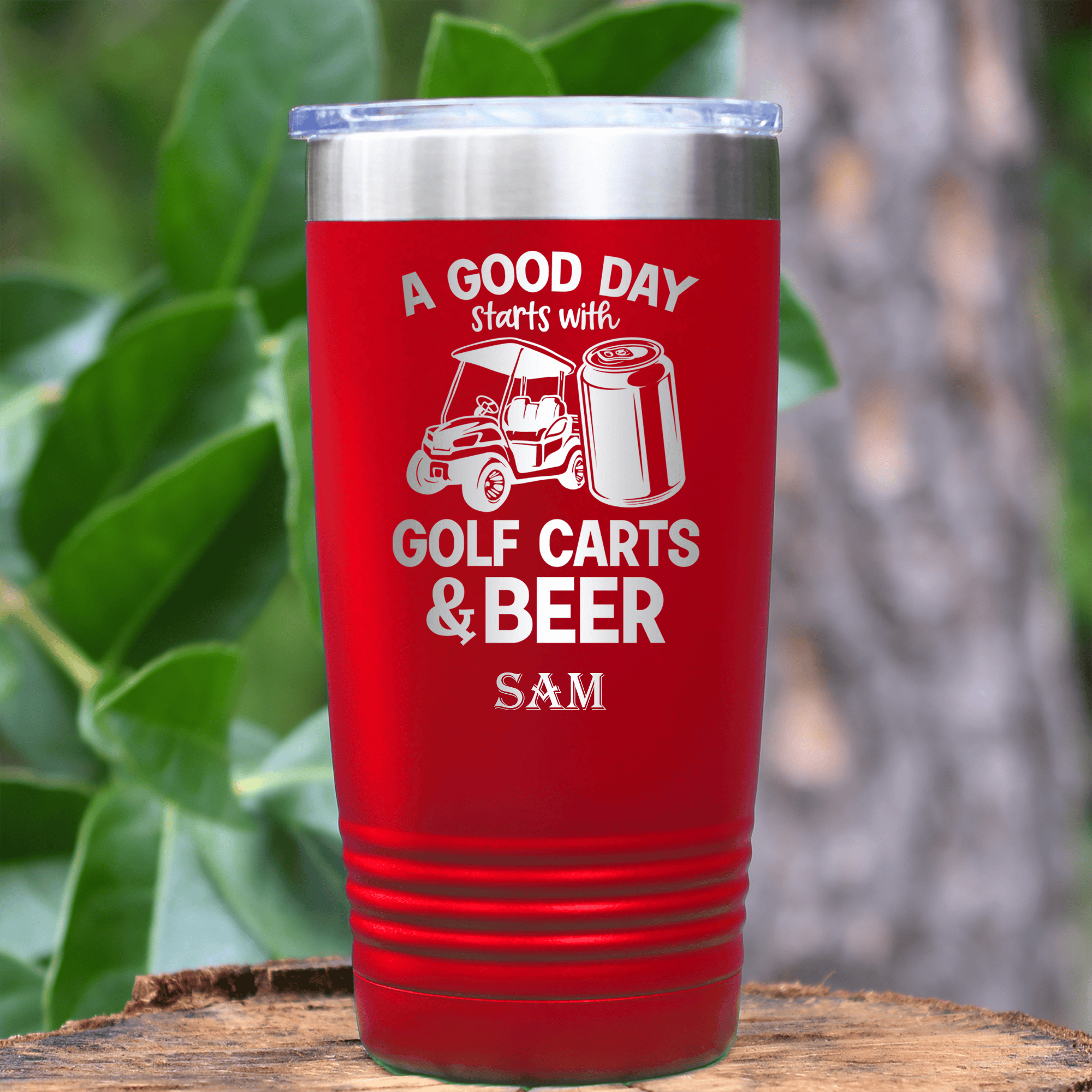 Red Golf Tumbler With Sip And Swing Design