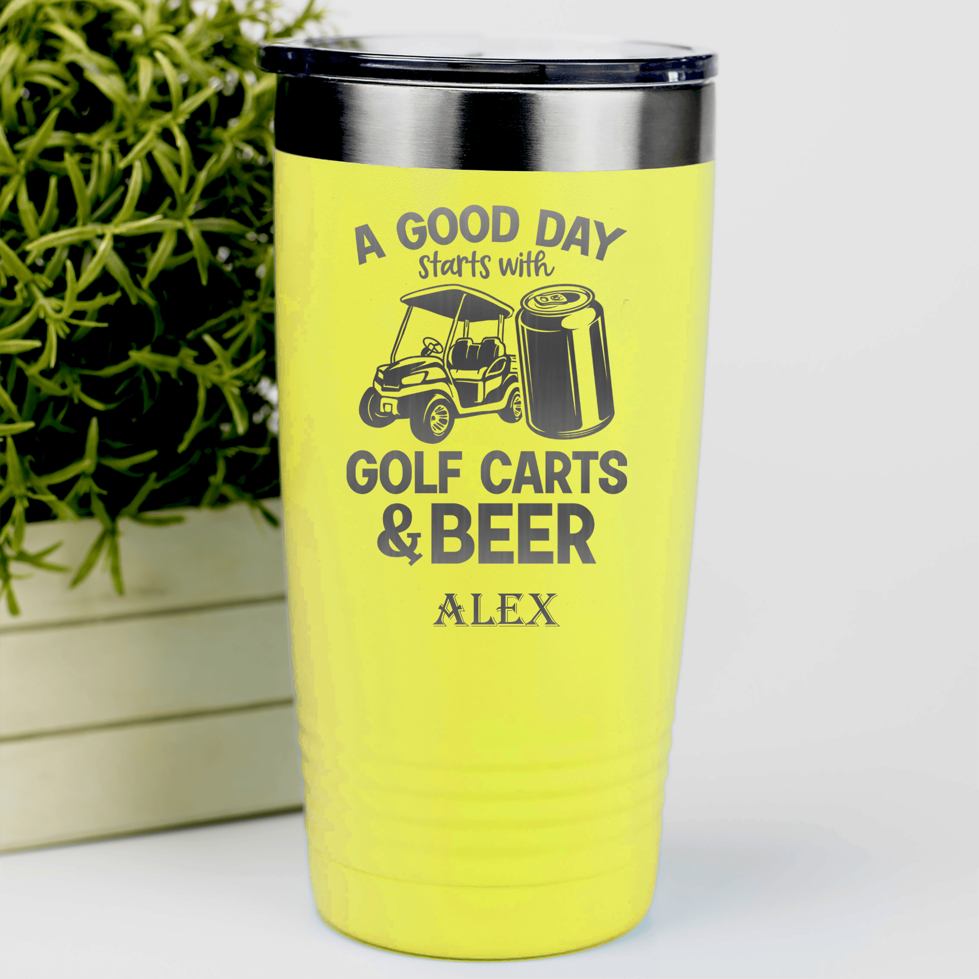 Yellow Golf Tumbler With Sip And Swing Design