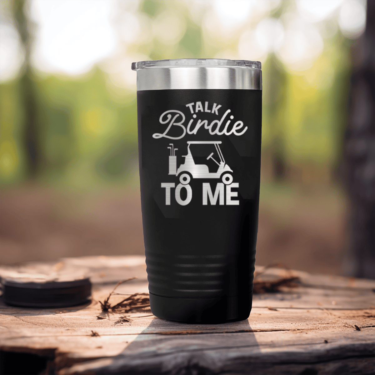 Black golf tumbler Talk Birdie To Me