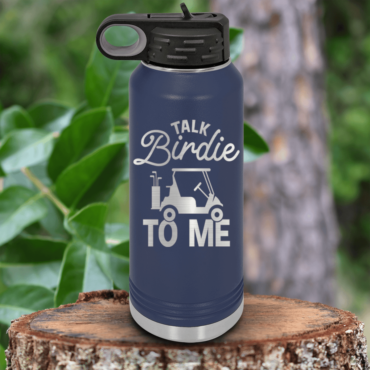 Navy golf water bottle Talk Birdie To Me