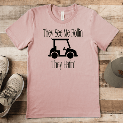 Heather Peach Mens T-Shirt With They See Me Rollin Design