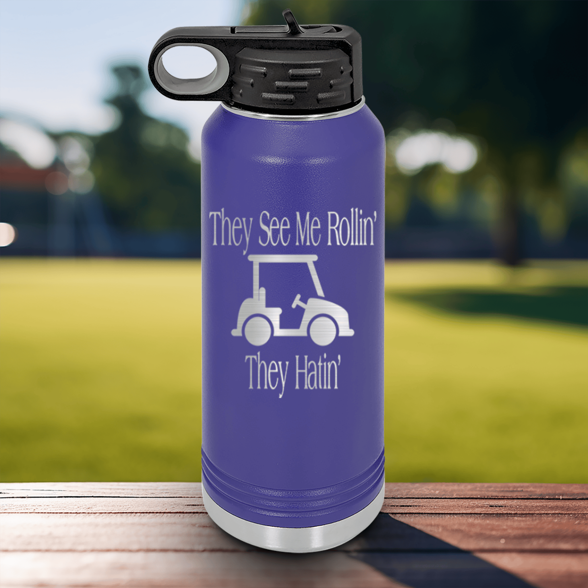 Purple golf water bottle They See Me Rollin