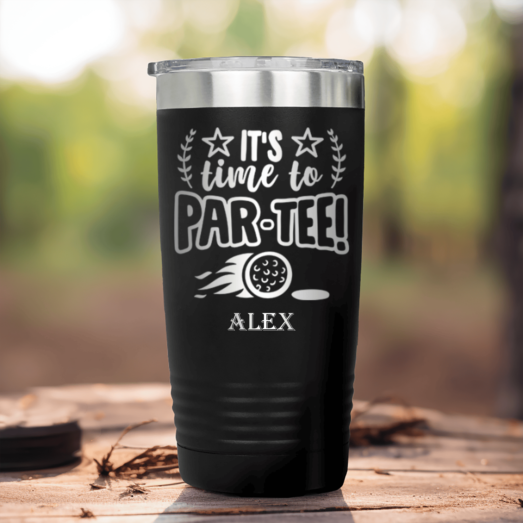 Black Golf Tumbler With Time To Par Tee Design