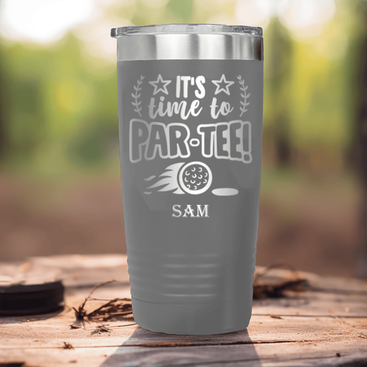 Grey Golf Tumbler With Time To Par Tee Design