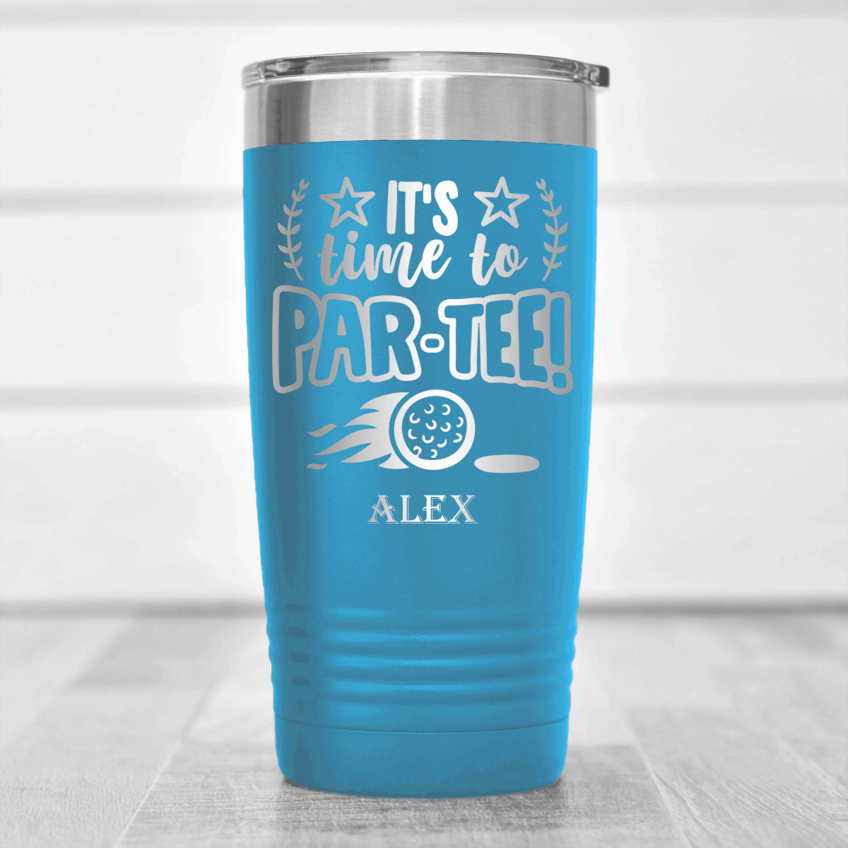Light Blue Golf Tumbler With Time To Par Tee Design