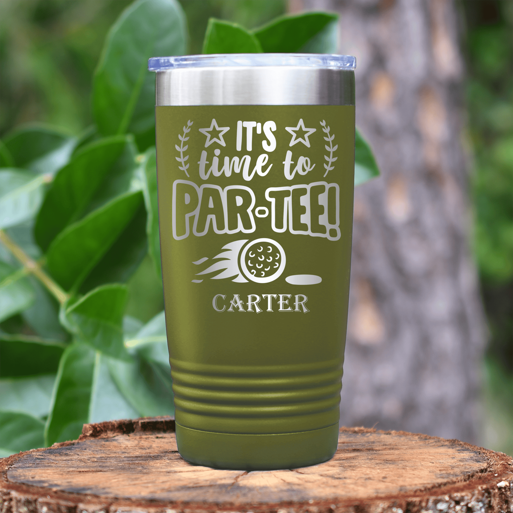 Military Green Golf Tumbler With Time To Par Tee Design