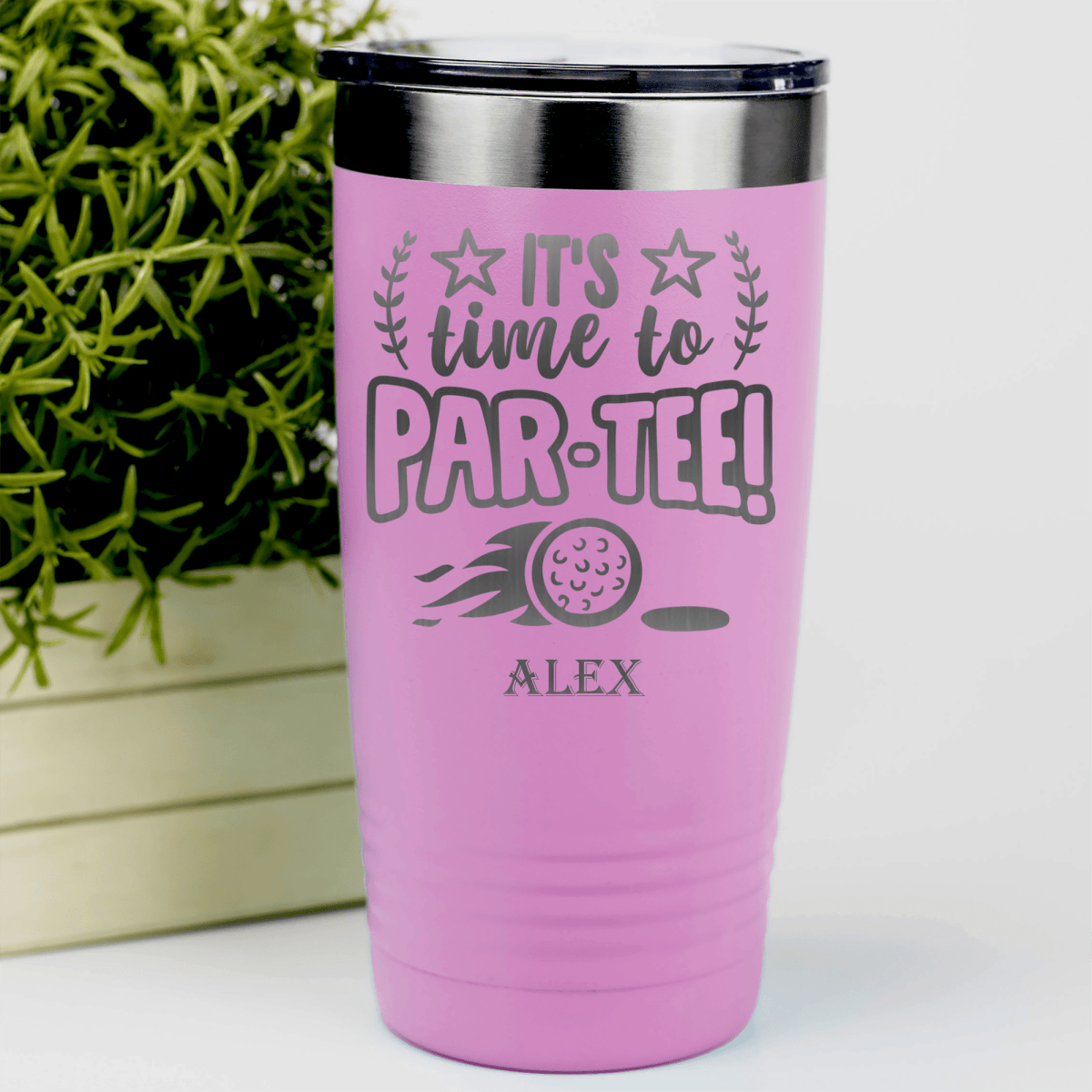 Pink Golf Tumbler With Time To Par Tee Design