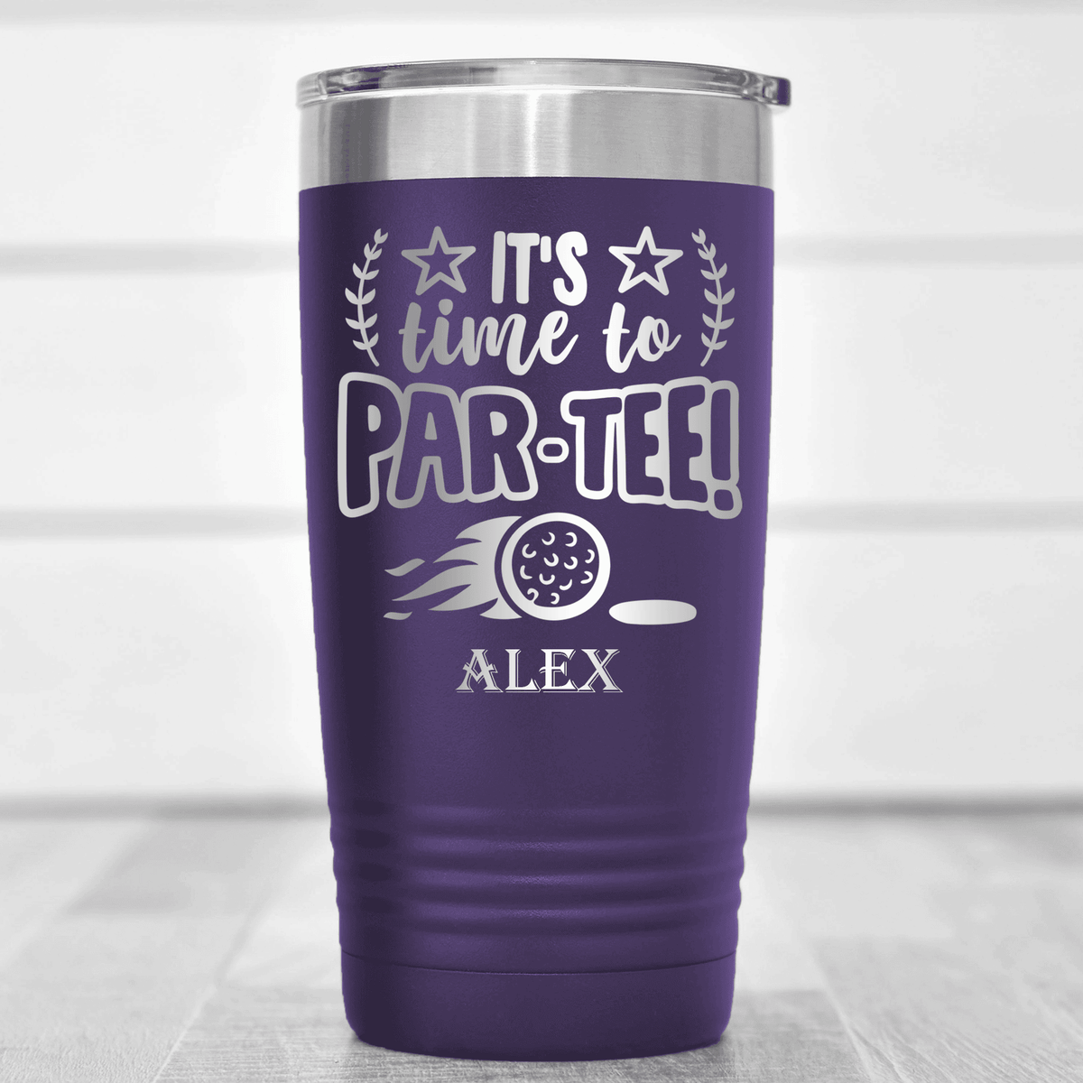 Purple Golf Tumbler With Time To Par Tee Design