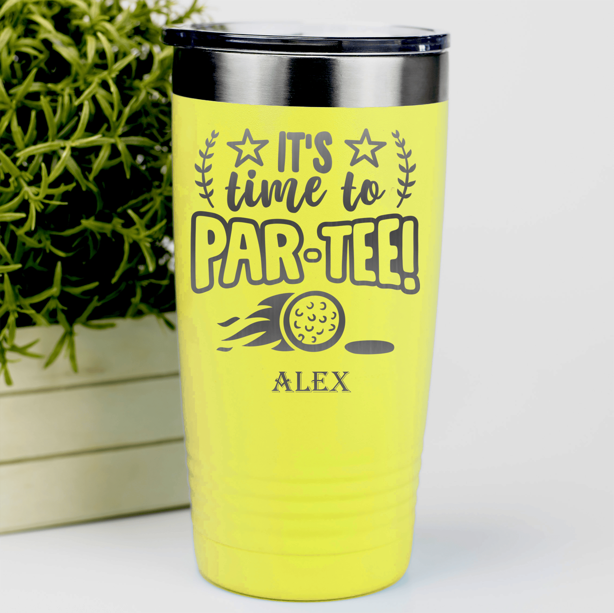 Yellow Golf Tumbler With Time To Par Tee Design