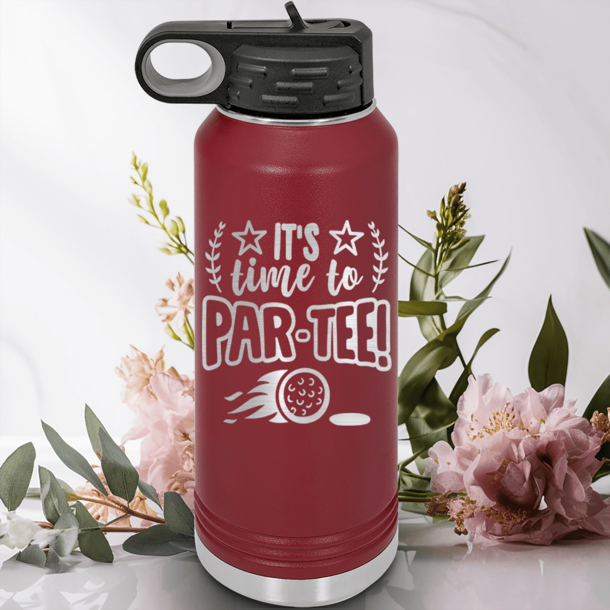 Maroon golf water bottle Time To Par Tee