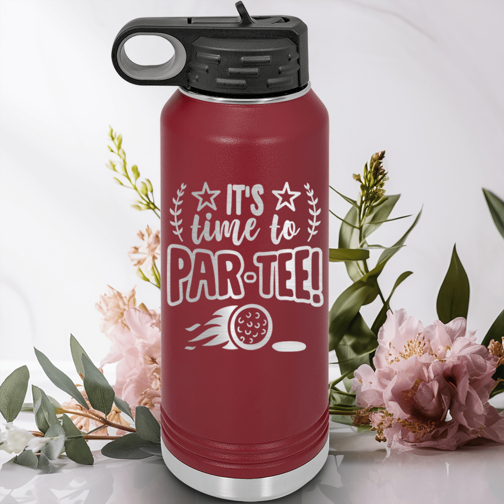 Maroon golf water bottle Time To Par Tee