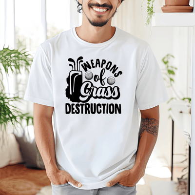 White Mens T-Shirt With Weapons Of Grass Destruction Design
