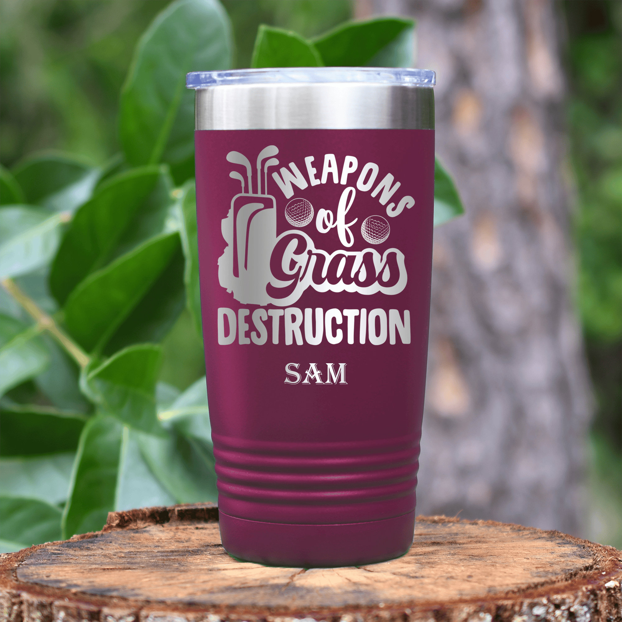 Maroon Golf Tumbler With Weapons Of Grass Destruction Design