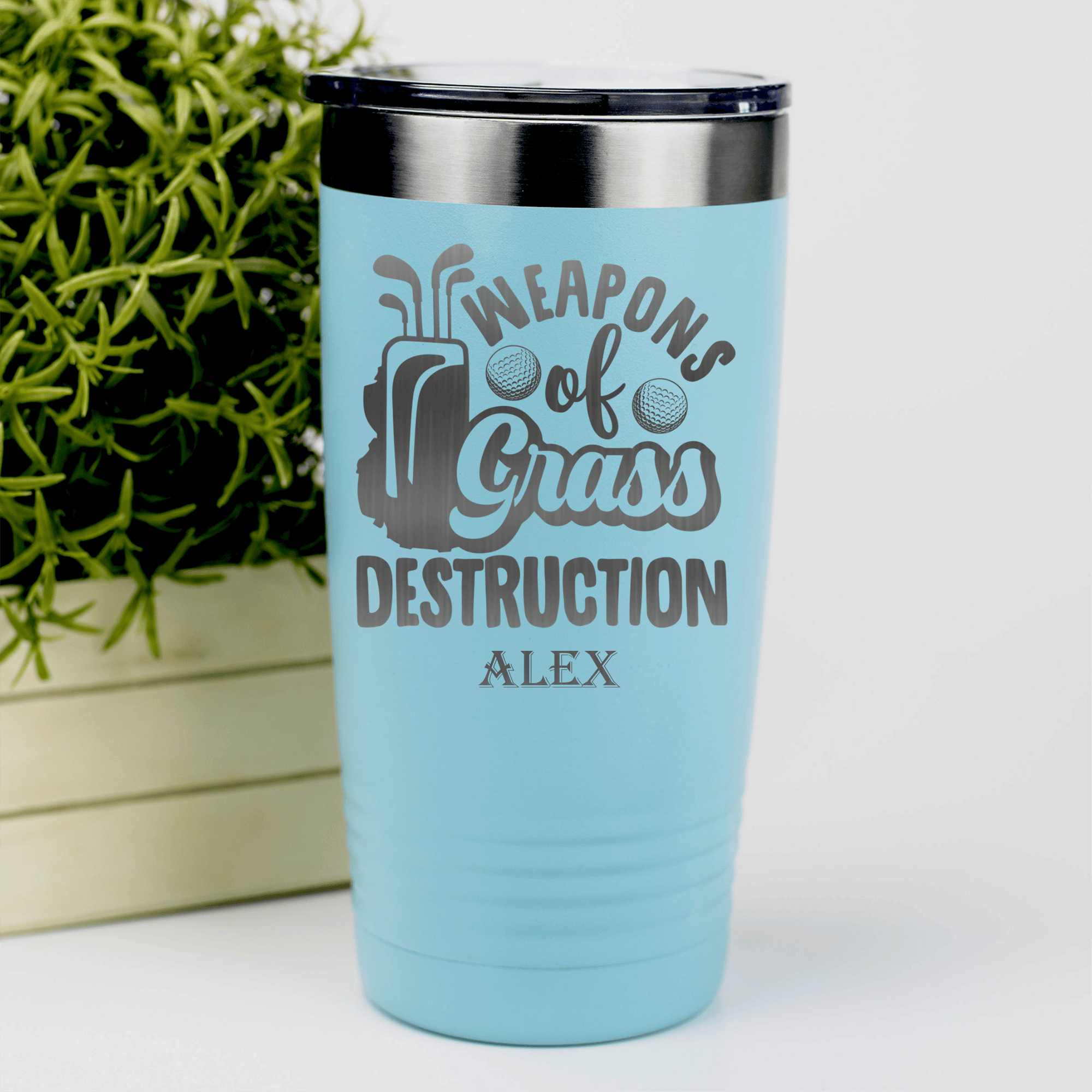 Teal Golf Tumbler With Weapons Of Grass Destruction Design