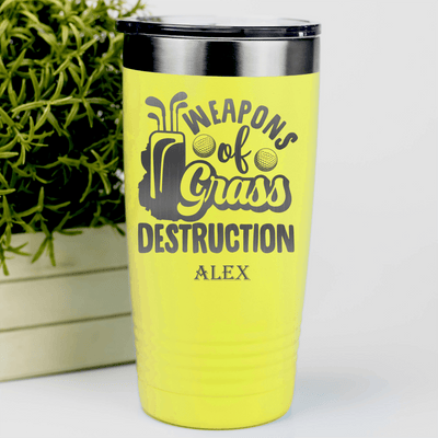 Yellow Golf Tumbler With Weapons Of Grass Destruction Design