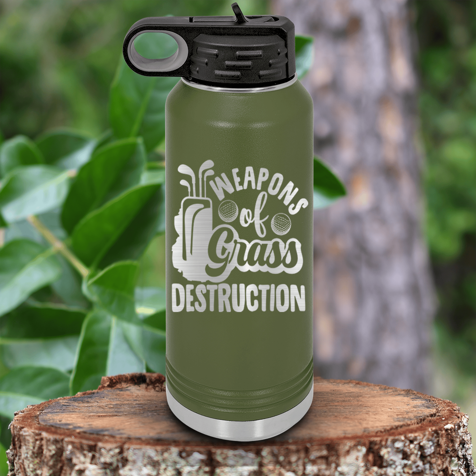 Military Green golf water bottle Weapons Of Grass Destruction