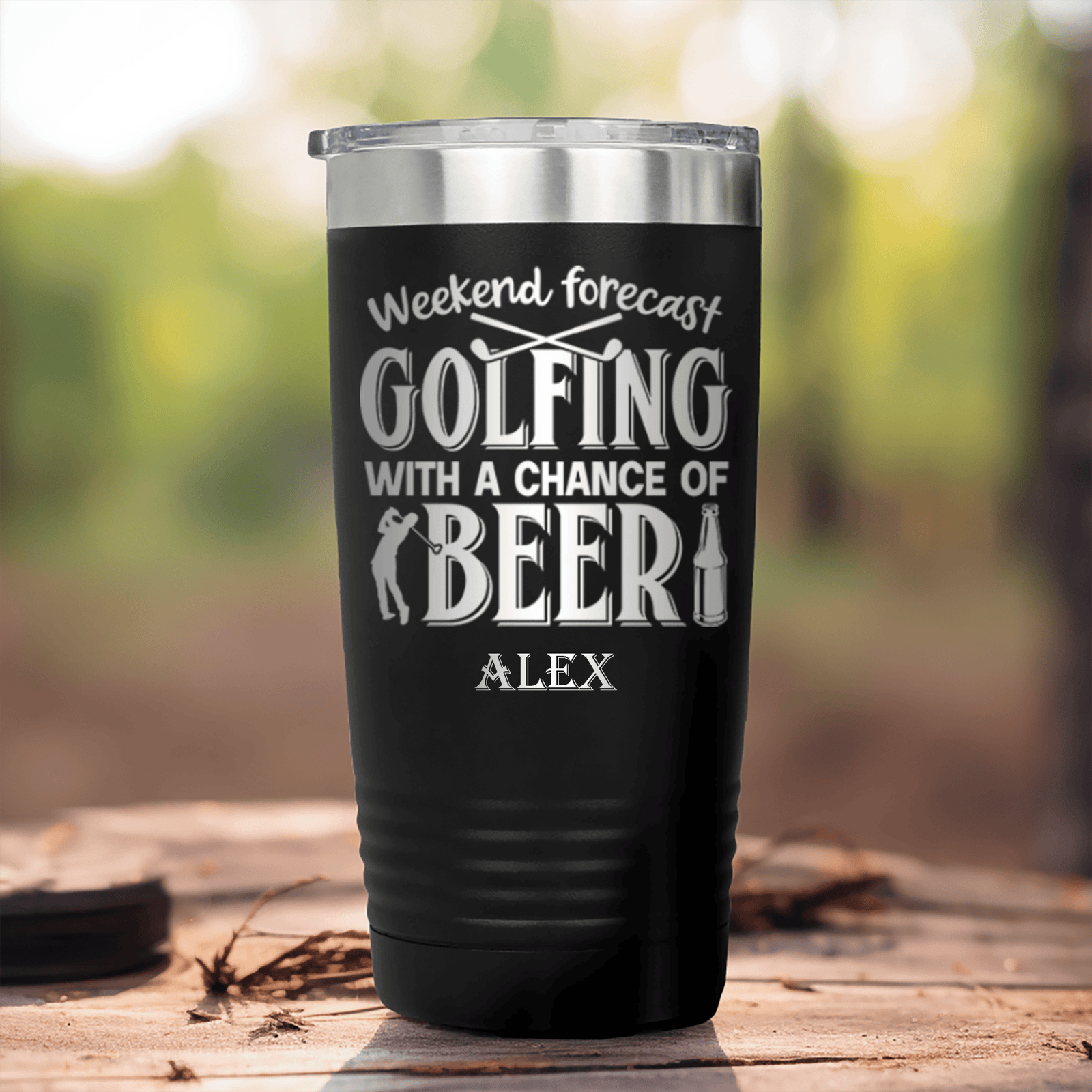 Black Golf Tumbler With Weekend Forecast Golfing Design