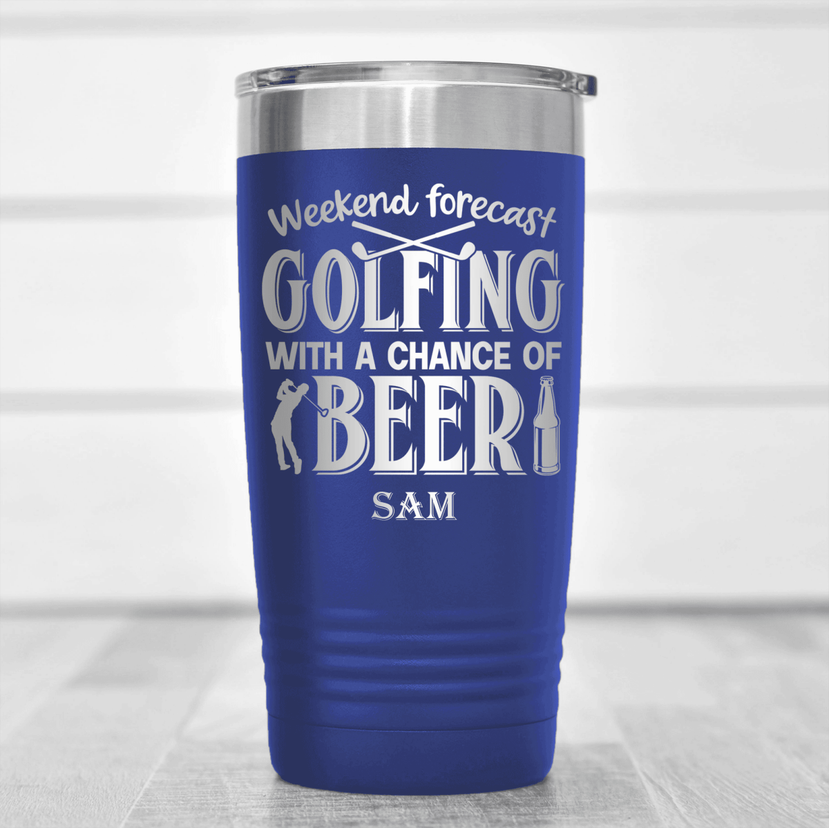 Blue Golf Tumbler With Weekend Forecast Golfing Design